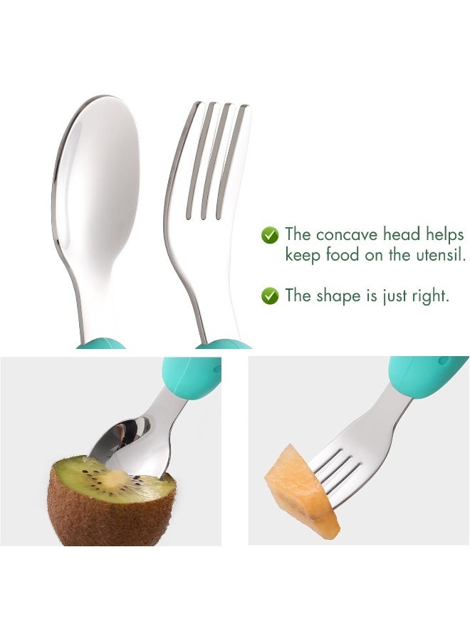YIVEKO Baby Fork and Spoon Set with Carry Case Baby Training Utensils Self Feeding Toddler Silverware Silicone and Stainless Steel Kids and Toddler Utensil Set-Bees - Image 4